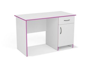 Стол письменный со встроенной тумбой ящик + дверь (кор. Серый, кр. Фиолетовая)